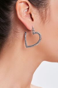 SILVER/CLEAR Rhinestone Heart Hoop Earrings, image 1