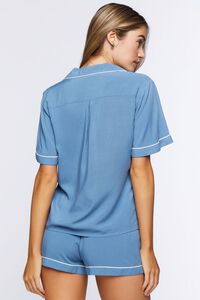 COLONY BLUE/WHITE Piped-Trim Shirt & Shorts Pajama Set, image 3