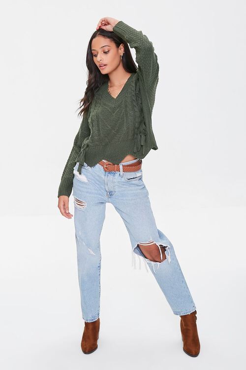 OLIVE Cable Knit Bow Scalloped Sweater, image 4