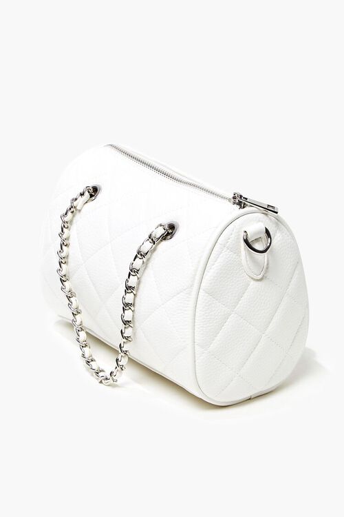 WHITE Quilted Barrel Crossbody Bag, image 3