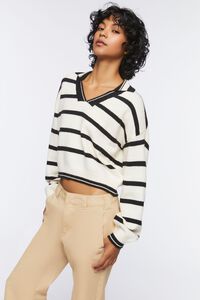 WHITE/BLACK Drop-Sleeve Striped Sweater, image 1