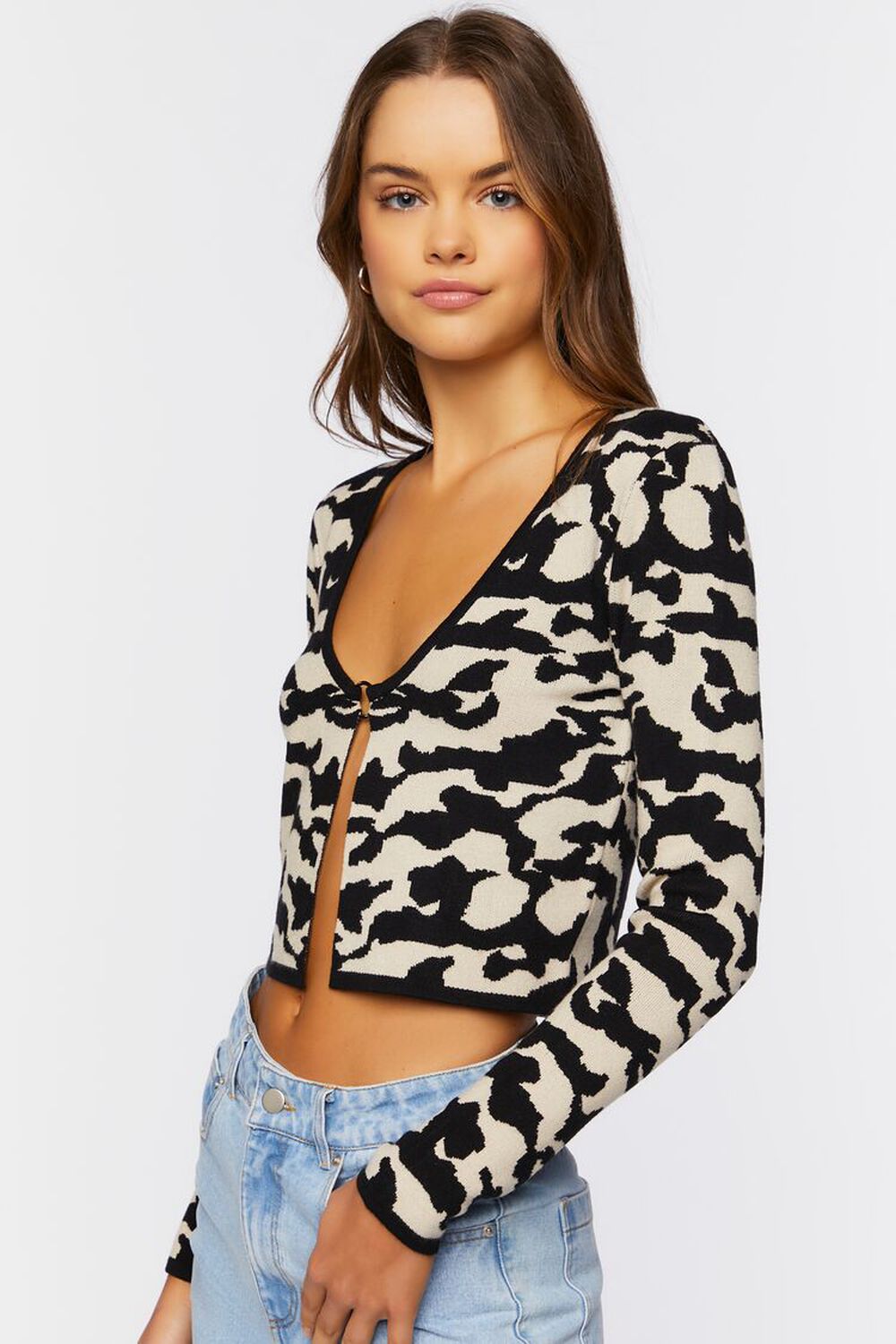 BLACK/CREAM Abstract Print Cropped Sweater, image 3