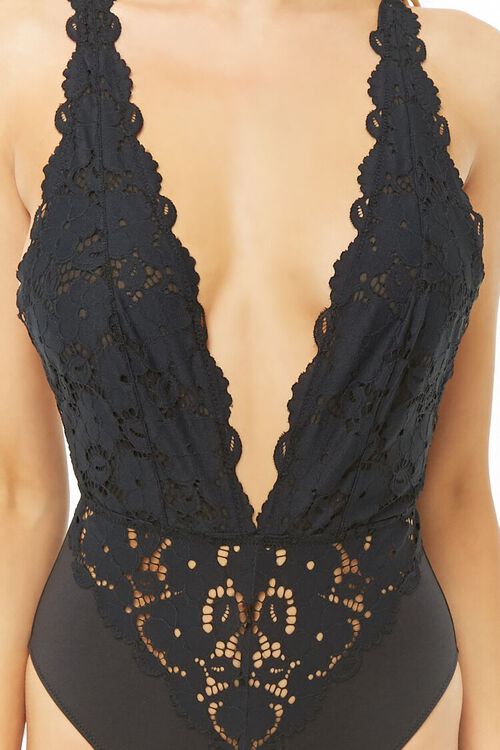 BLACK Semi-Sheer Lace Bodysuit, image 5