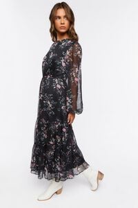 BLACK/MULTI Chiffon Floral Print Midi Dress, image 2