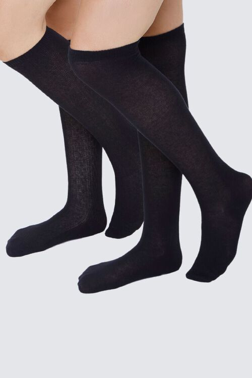 BLACK/BLACK Pointelle Knit Knee-High Socks, image 1