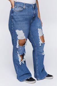 MEDIUM DENIM Plus Size Destroyed Mid-Rise Flare Jeans, image 2