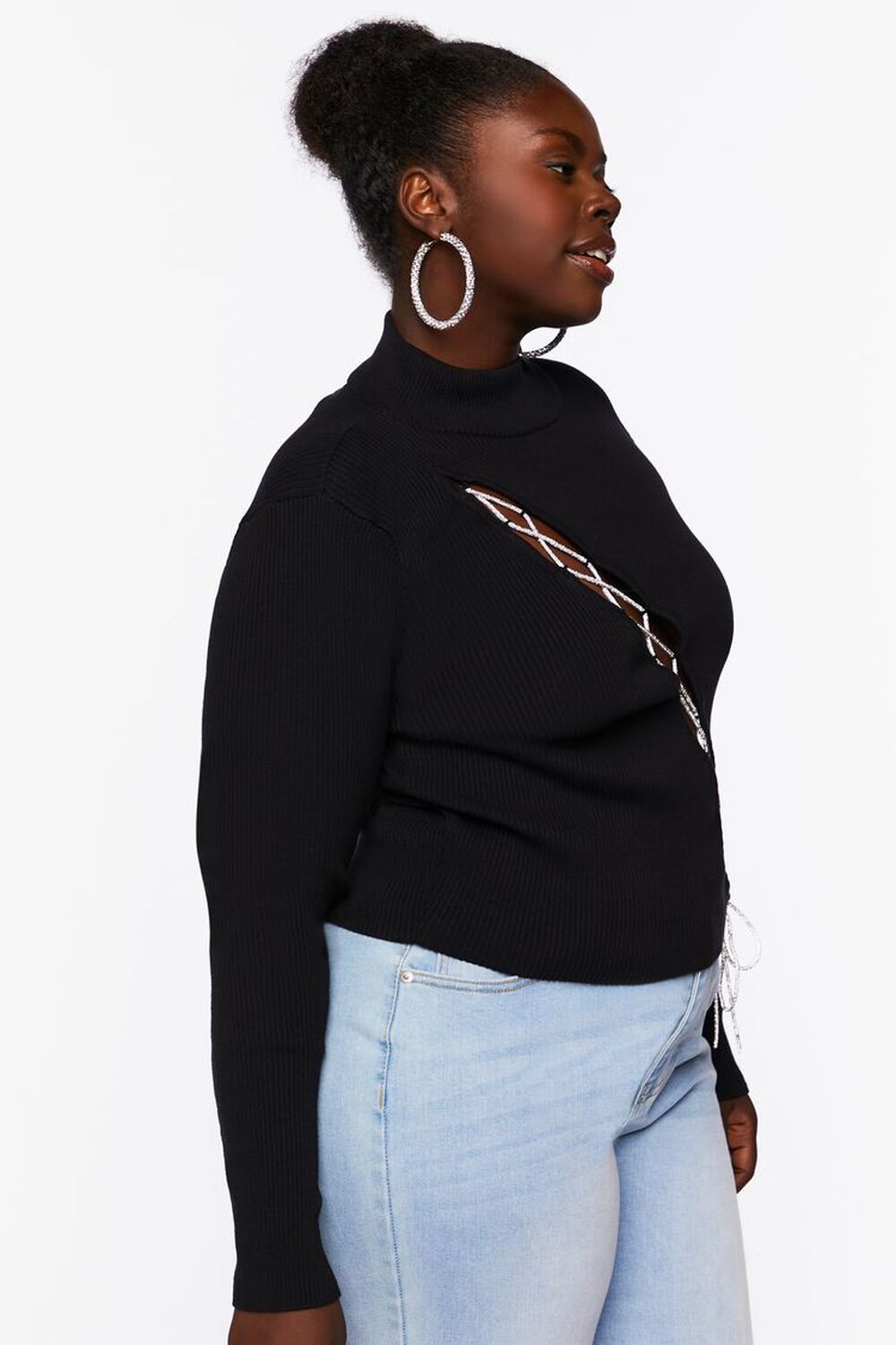 BLACK Plus Size Ribbed Lace-Up Sweater, image 2