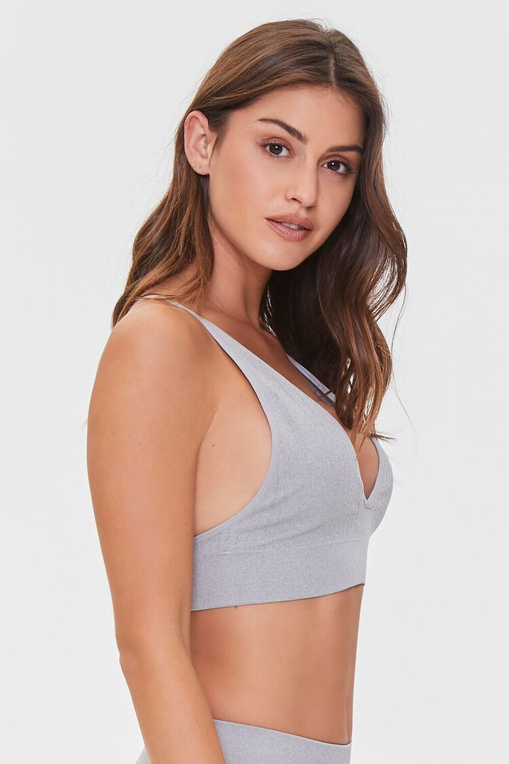 HEATHER GREY Seamless Ribbed Knit Bralette, image 2