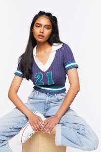 Varsity-Striped Cropped Sweater, image 1