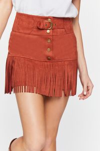 BROWN Belted Faux Suede Fringe Mini Skirt, image 6