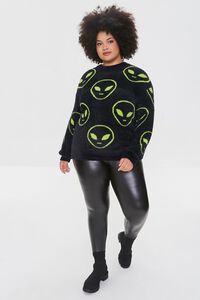 BLACK/GREEN Plus Size Fuzzy Knit Alien Sweater, image 4