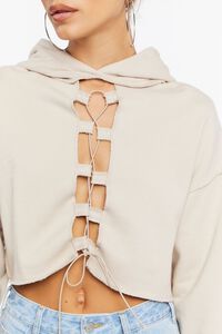 TAUPE French Terry Lace-Up Cropped Hoodie, image 5