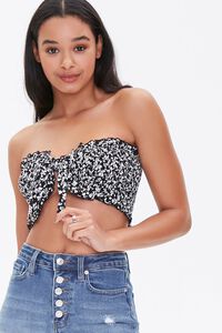 BLACK/WHITE Tie-Front Floral Tube Top, image 1