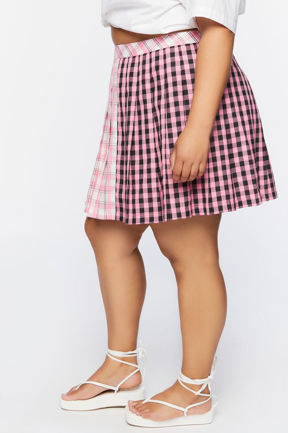 PINK/MULTI Plus Size Reworked Plaid Mini Skirt, image 3