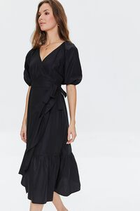 BLACK Flounce-Trim Wrap Midi Dress, image 5