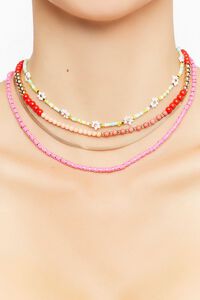PINK/GOLD Floral Beaded Layered Necklace Set, image 1