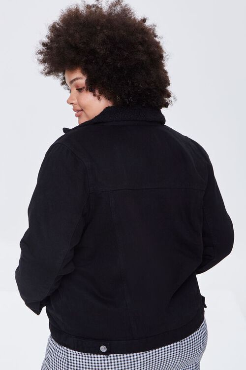 BLACK Plus Size Faux Shearling Denim Jacket, image 4