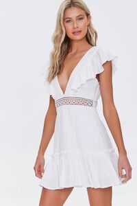 WHITE Ruffled Lace-Trim Cap-Sleeve Dress, image 1