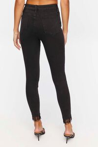 WASHED BLACK Lace-Trim Mid-Rise Skinny Jeans, image 4