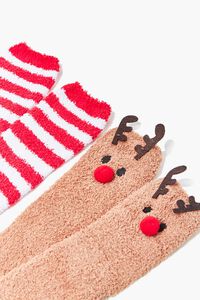 BROWN/MULTI Reindeer Plush Crew Sock Set - 2 pack, image 3
