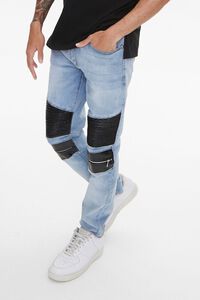LIGHT DENIM/BLACK Faux Leather & Denim Moto Jeans, image 1