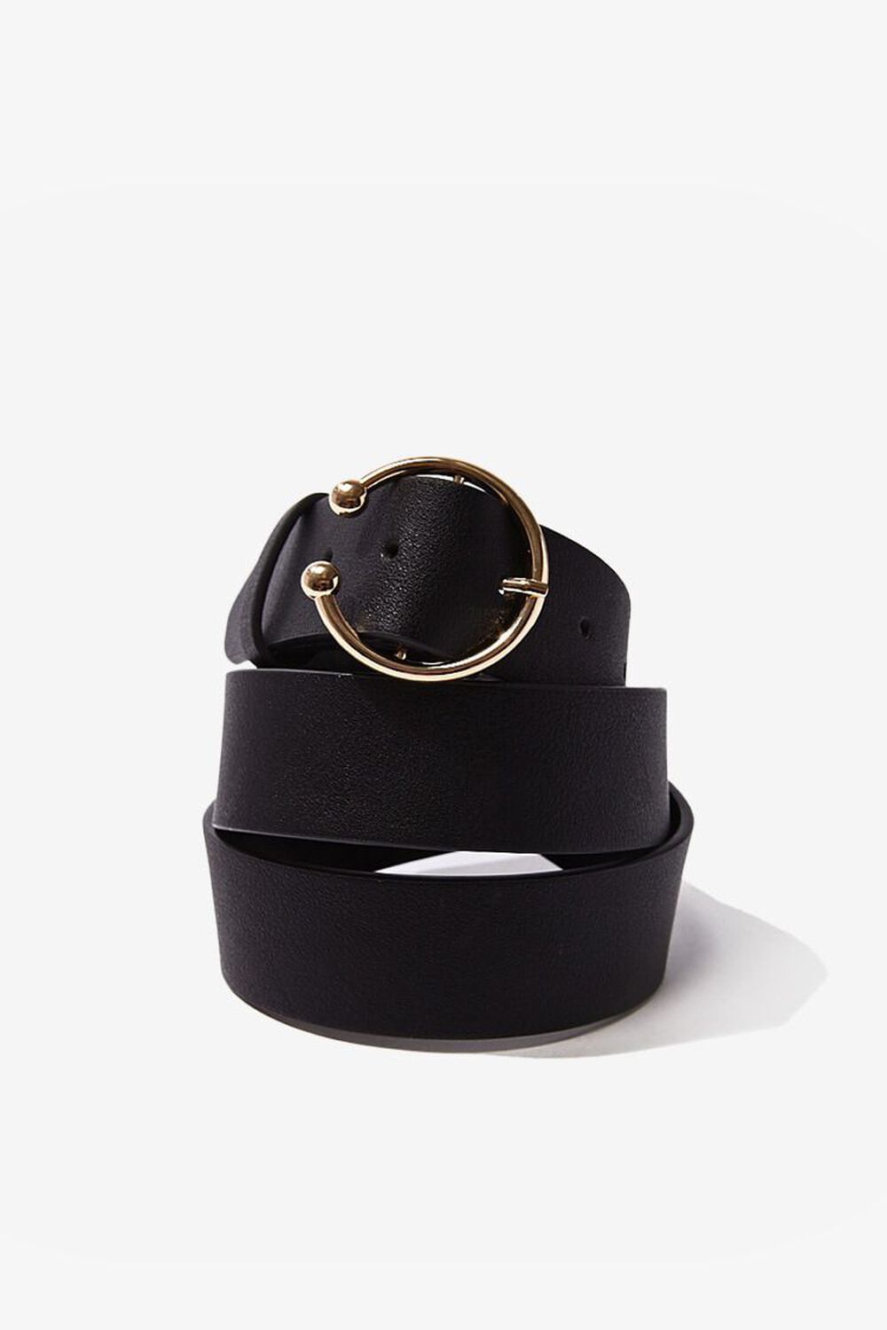 BLACK/GOLD Faux Leather O-Ring Belt, image 1