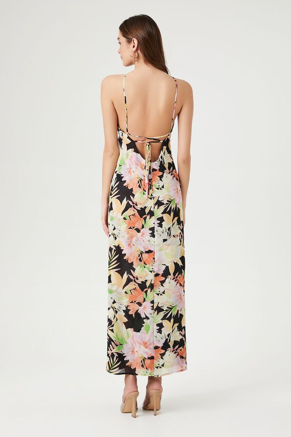 Final Sale Plus Size Chiffon Maxi Dress with Open Criss Cross Back in Soft  Floral Print
