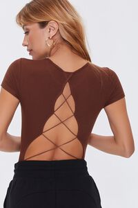 BROWN Strappy Caged-Back Bodysuit, image 1