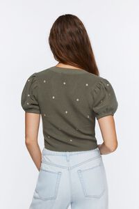 SAGE/BEIGE Sweater-Knit Floral Embroidered Top, image 4