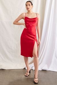 DARK RED Satin Cowl Slip Dress, image 4