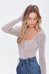 TAUPE Ruched Long-Sleeve Bodysuit, image 2