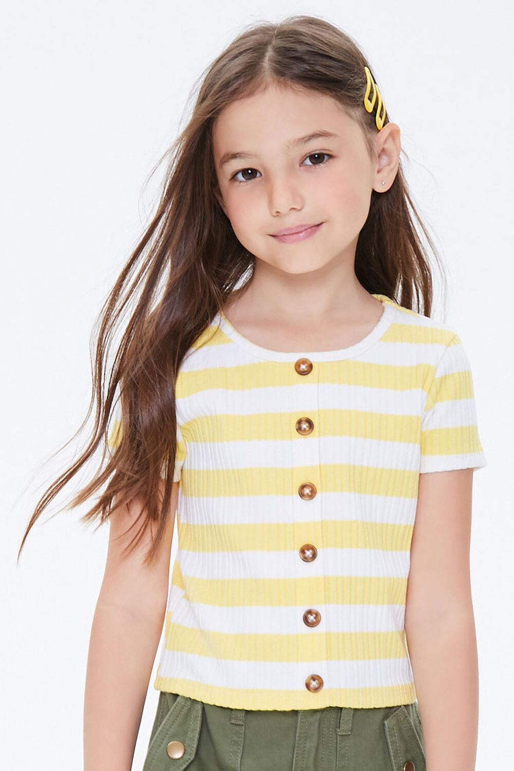 Girls Striped Mock Button Top (Kids), image 2