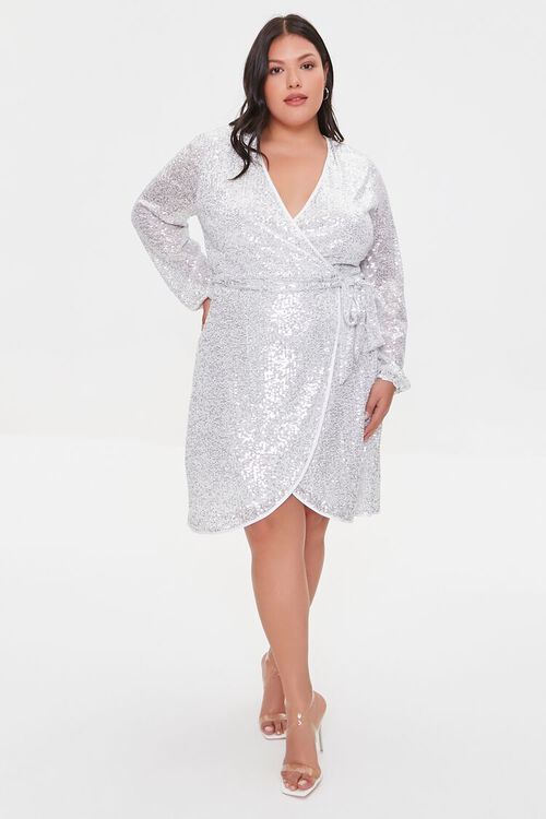 WHITE Plus Size Sequin Wrap Dress, image 4