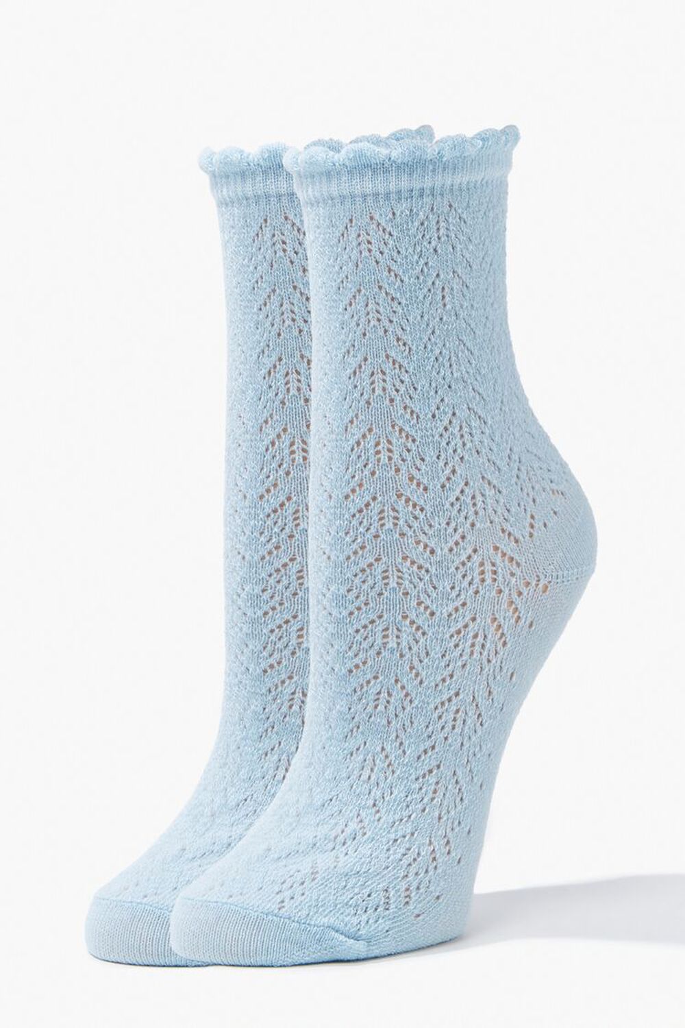 BLUE Lace Knit Crew Socks, image 1