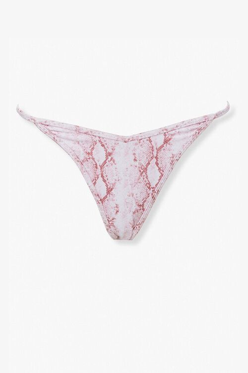 WHITE/ROSE Snakeskin Print String Bikini Bottoms, image 1