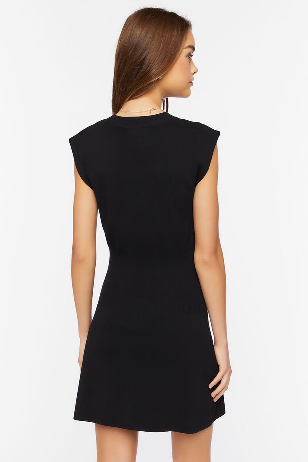 BLACK Cap-Sleeve Mini Sweater Dress, image 3
