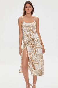 BROWN/MULTI Abstract Print Ruched Cami Dress, image 1