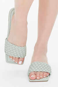 GREEN Basketwoven Square-Toe Sandals, image 4