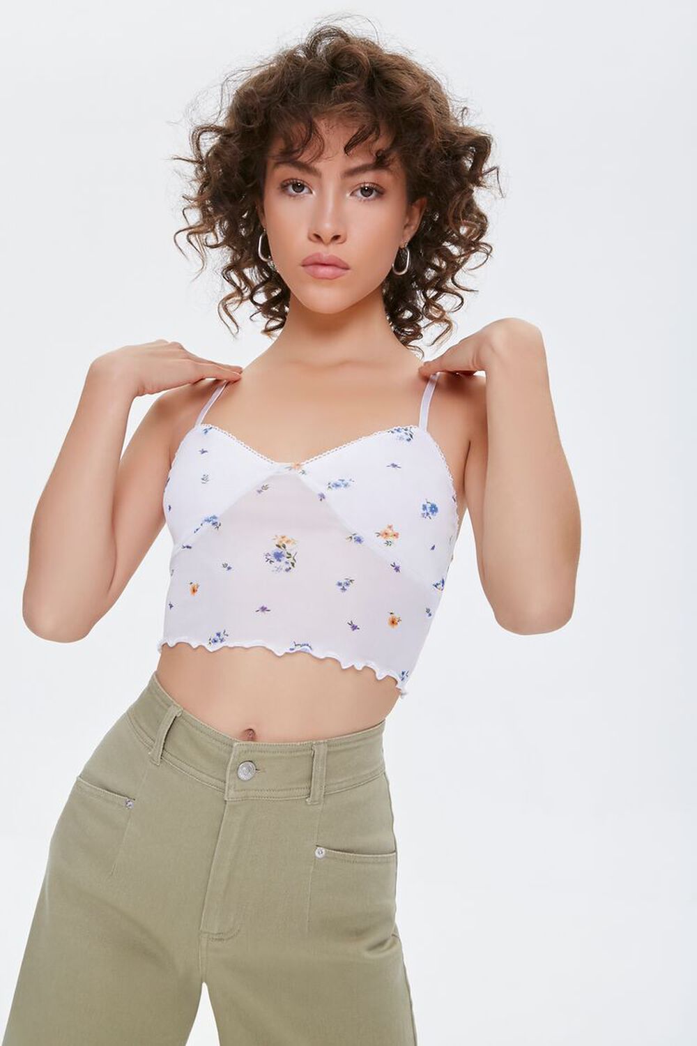 IVORY/MULTI Floral Print Cropped Cami, image 1
