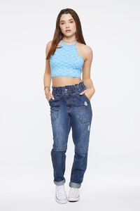 BLUE/MULTI Checkered Sweater-Knit Halter Top, image 3