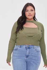 OLIVE Plus Size Cami & Cardigan Sweater Set, image 1