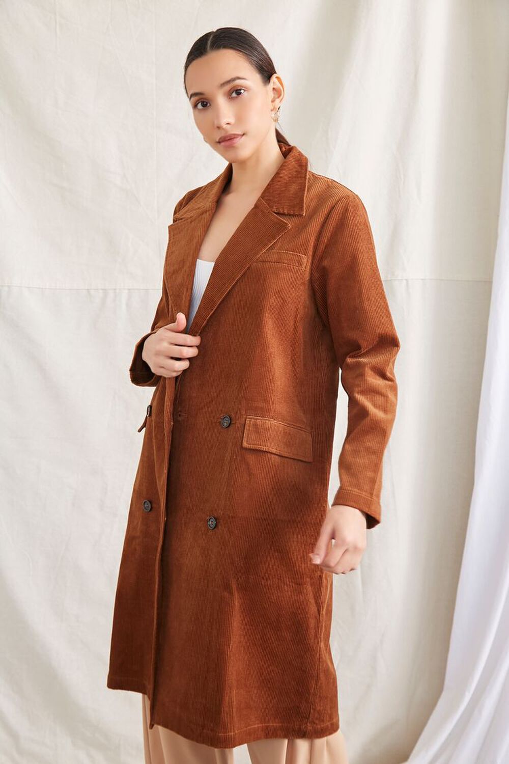 CHANEL CC Fall 2000 Brown Corduroy Double Breasted Pleated Flare Women's  Coat
