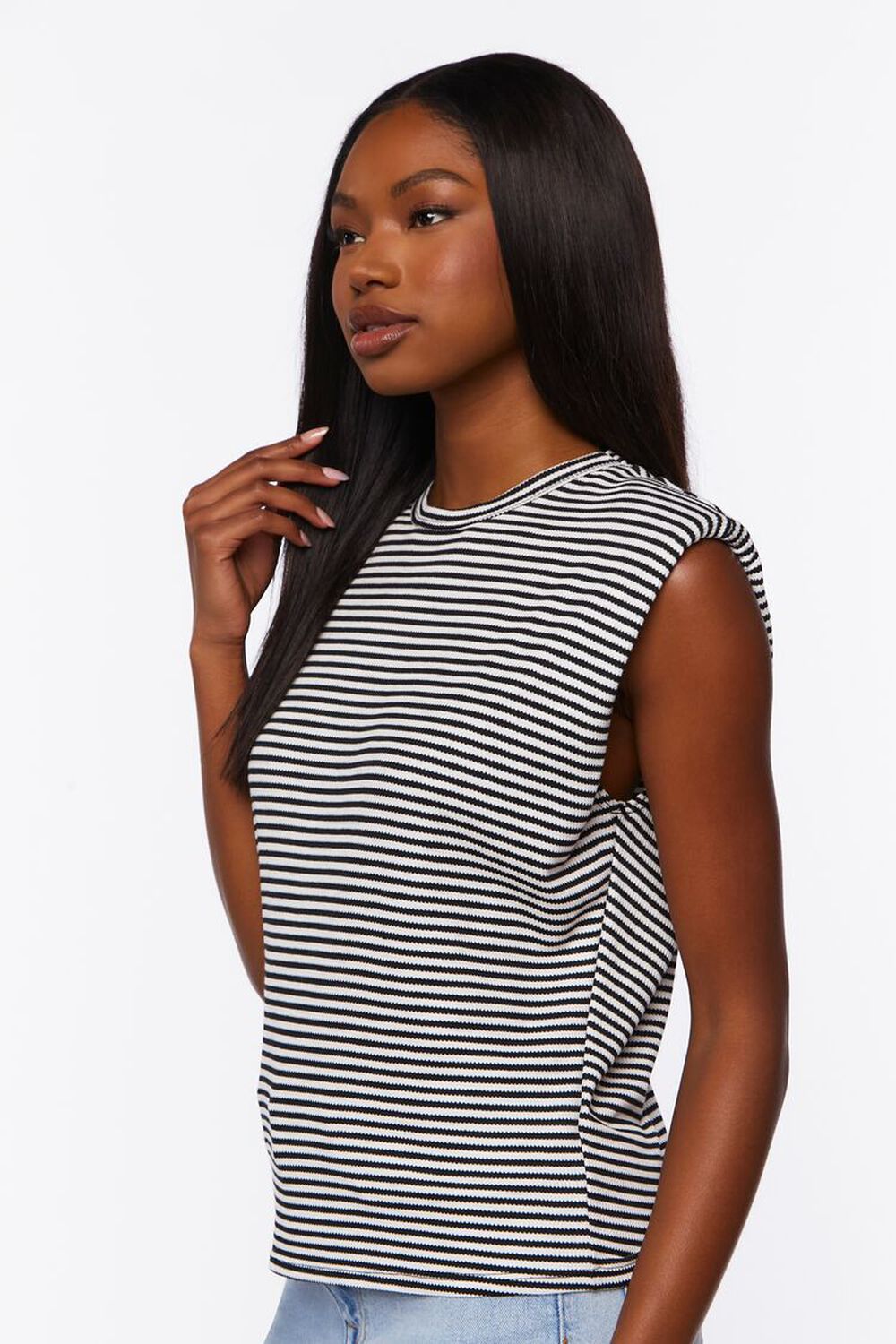 BLACK/WHITE Striped Muscle Tee, image 2