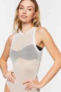 WHITE Sheer Mesh Sleeveless Bodysuit, image 5