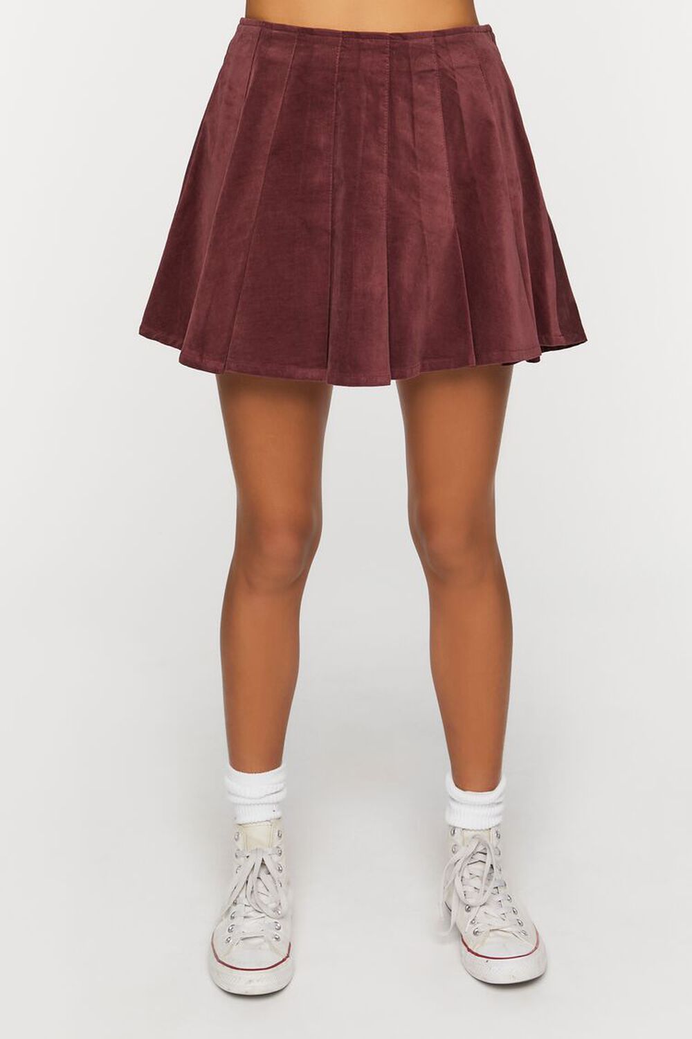 BROWN Corduroy Pleated Mini Skirt, image 2