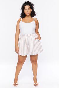 WHITE/SAFARI Plus Size Striped Shorts, image 5