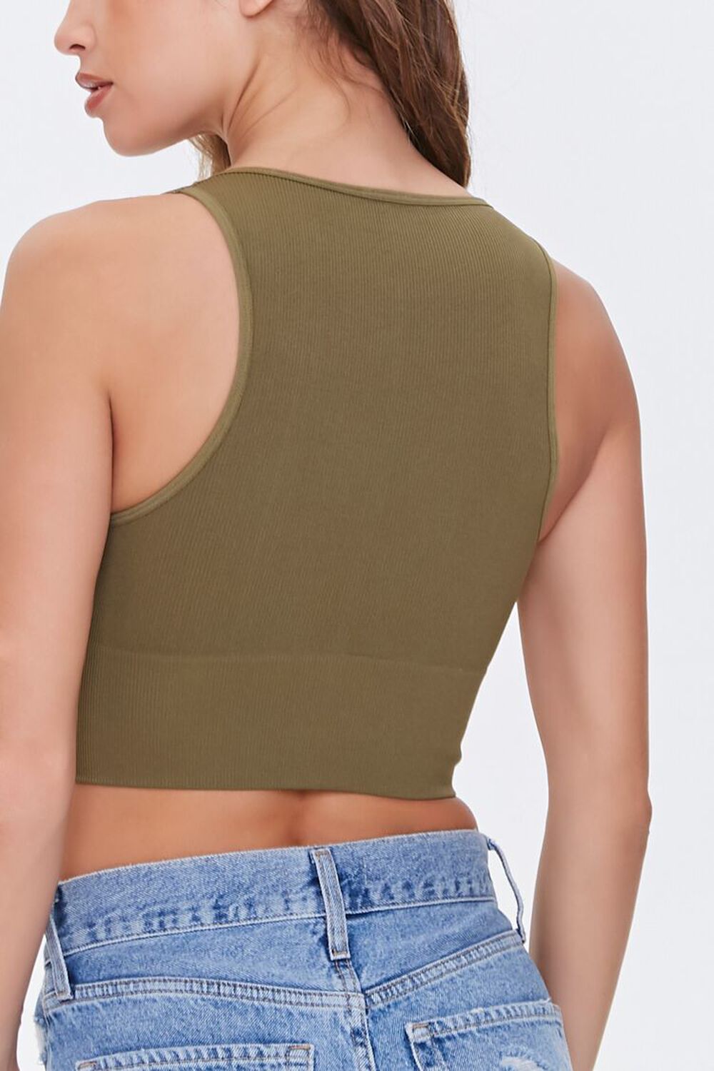 DARK OLIVE Cropped Ribbed Knit Tank Top, image 3