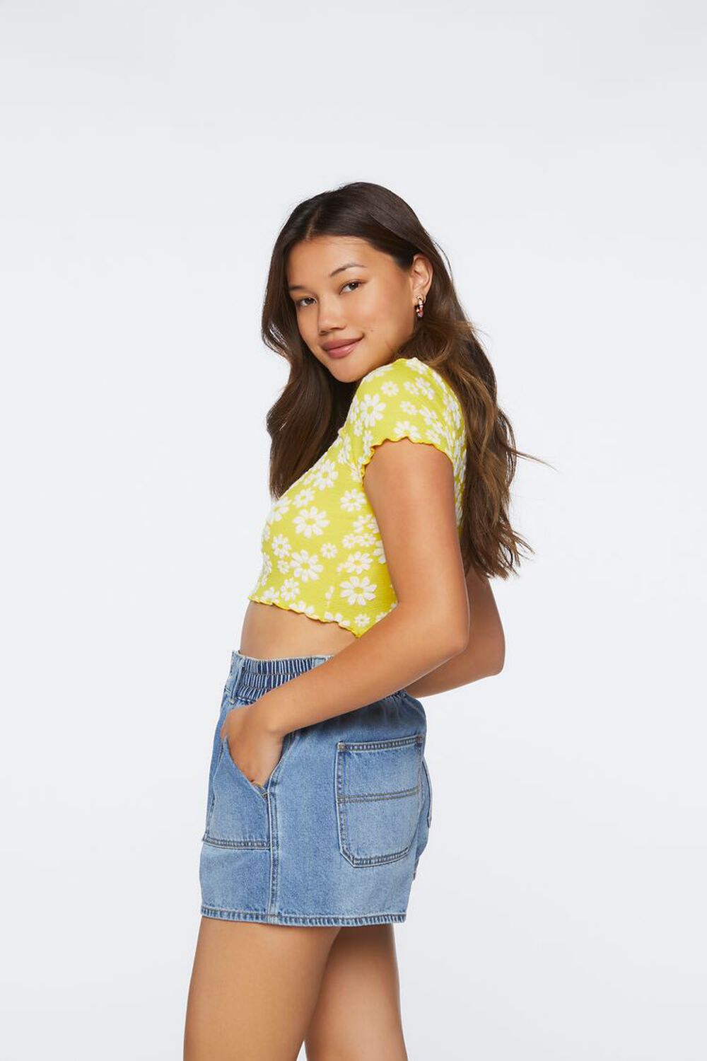 YELLOW/CREAM Floral Print Cutout Cropped Tee, image 2