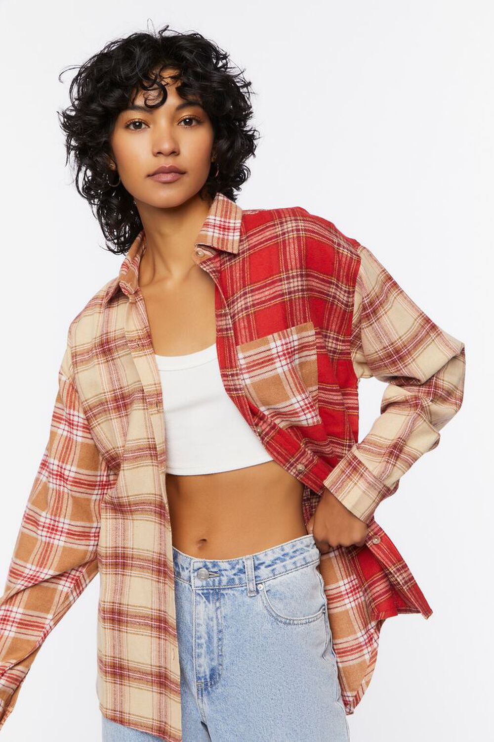 Reworked Mixed Plaid Flannel Shirt
