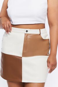 WHITE/BROWN Plus Size Colorblock Mini Skirt, image 6